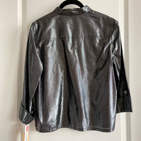 Ruby Rd Petite 6P Metallic Shimmer Button Up - Picture 2 of 6